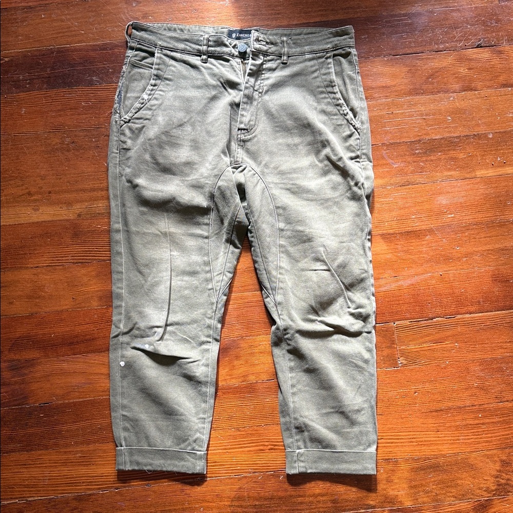 Zanerobe Olive Green Cropped Destroyed Mens Joggers 30x30(cropped length)